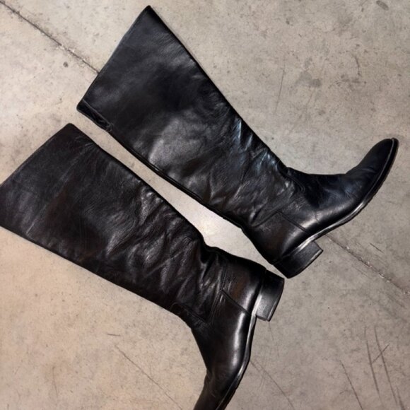 Vintage Davos Gomma Genuine Black Italian Leather Riding Boots Sz 39 - Picture 2 of 8